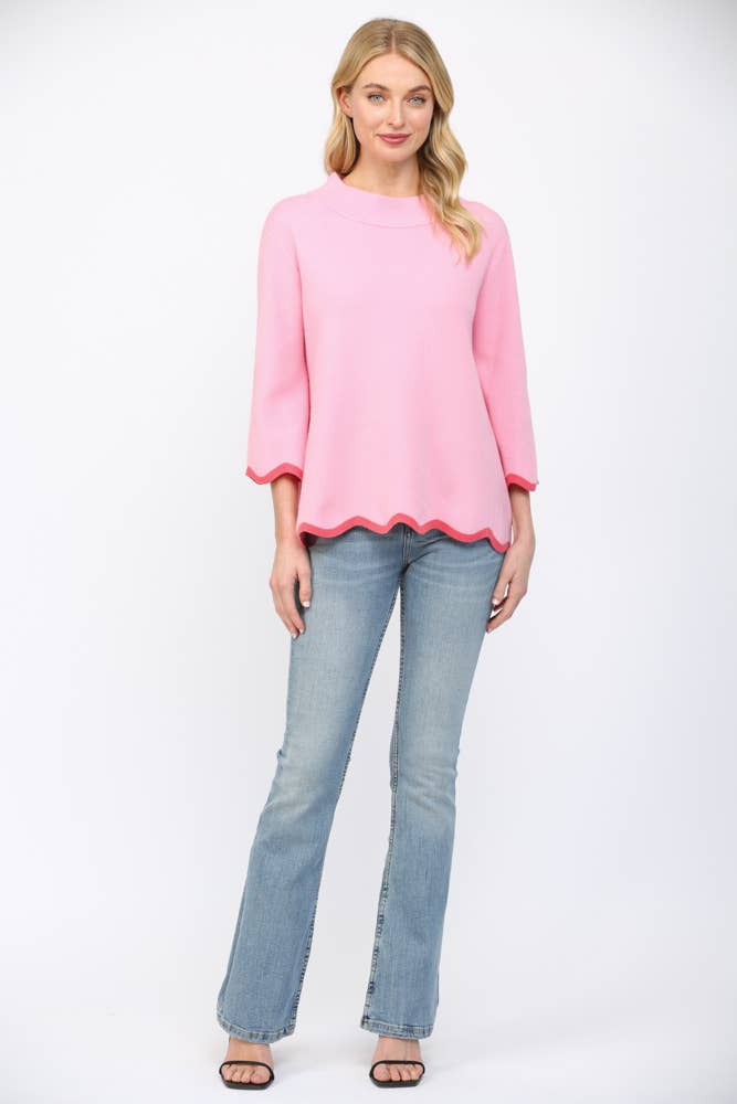SCALLOP EDGE DETAILED MOCK NECK SWEATER TOP  FW10429
