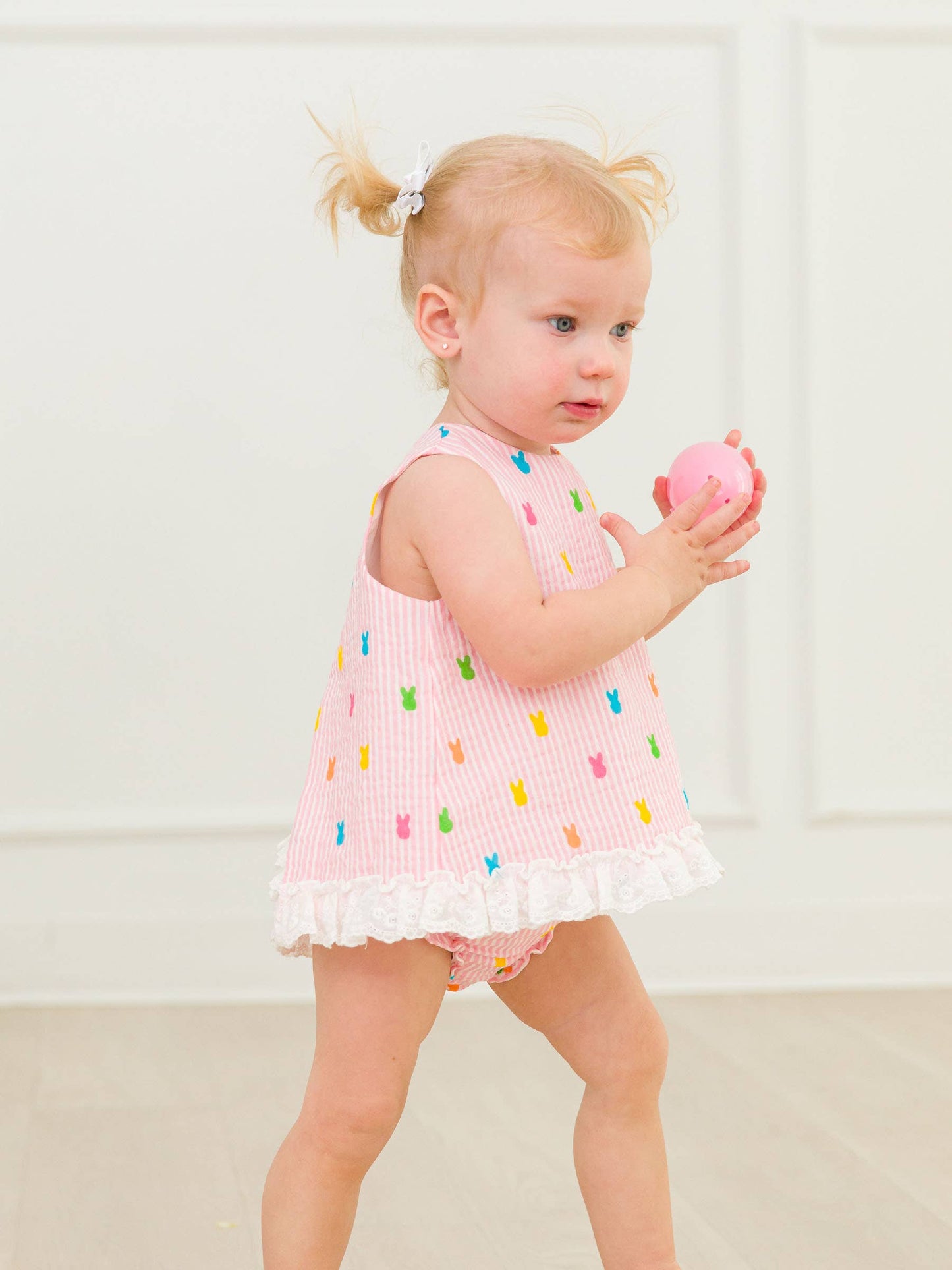Baby Girls Pink Bunny Stripe Cotton Gauze Swing Top & Bloomer Set
